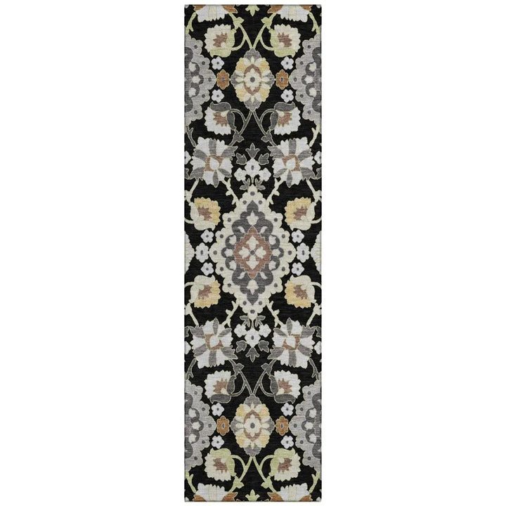 Vespera Black Washable Indoor-Outdoor Rug-Outdoor Rugs-LOOMLAN Rugs-2'3" x 7'6"-LOOMLAN