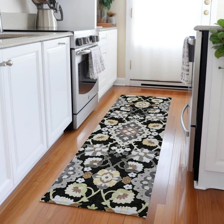 Vespera Black Washable Indoor-Outdoor Rug-Outdoor Rugs-LOOMLAN Rugs-LOOMLAN