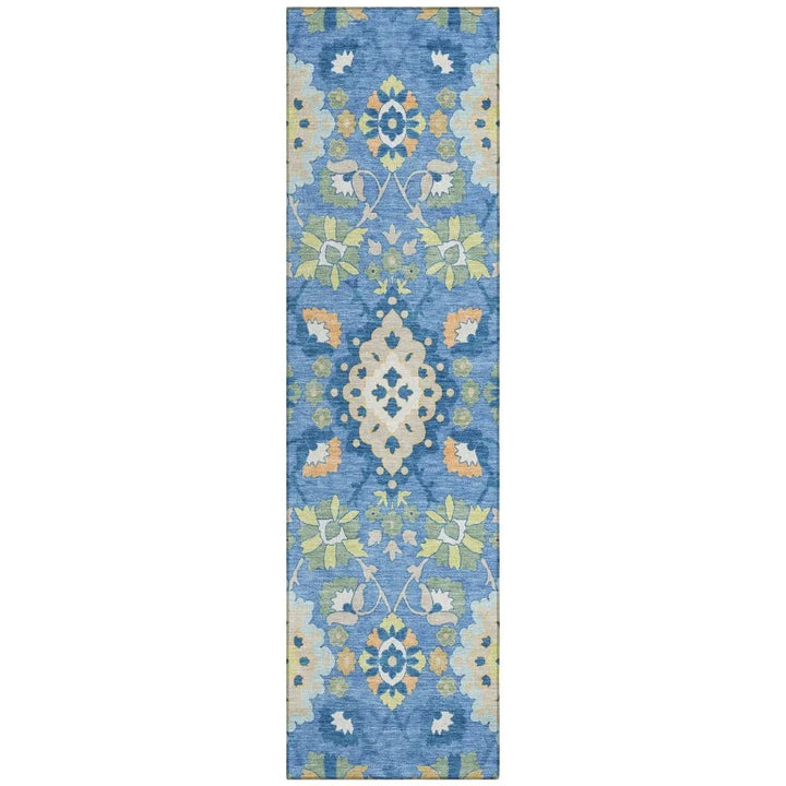 Vespera Blue Washable Indoor-Outdoor Rug-Outdoor Rugs-LOOMLAN Rugs-2'3" x 7'6"-LOOMLAN