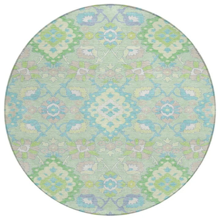 Vespera Green Washable Indoor-Outdoor Rug-Outdoor Rugs-LOOMLAN Rugs-8' x 8'-LOOMLAN