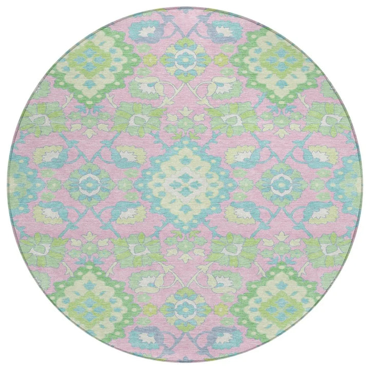 Vespera Pink Washable Indoor-Outdoor Rug-Outdoor Rugs-LOOMLAN Rugs-8' x 8'-LOOMLAN