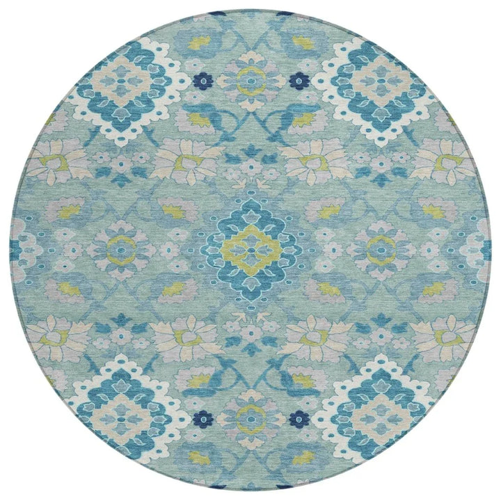 Vespera Teal Washable Indoor-Outdoor Rug-Outdoor Rugs-LOOMLAN Rugs-8' x 8'-LOOMLAN