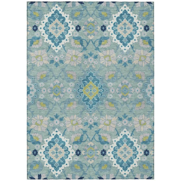 Vespera Teal Washable Indoor-Outdoor Rug-Outdoor Rugs-LOOMLAN Rugs-2'6" x 3'10"-LOOMLAN