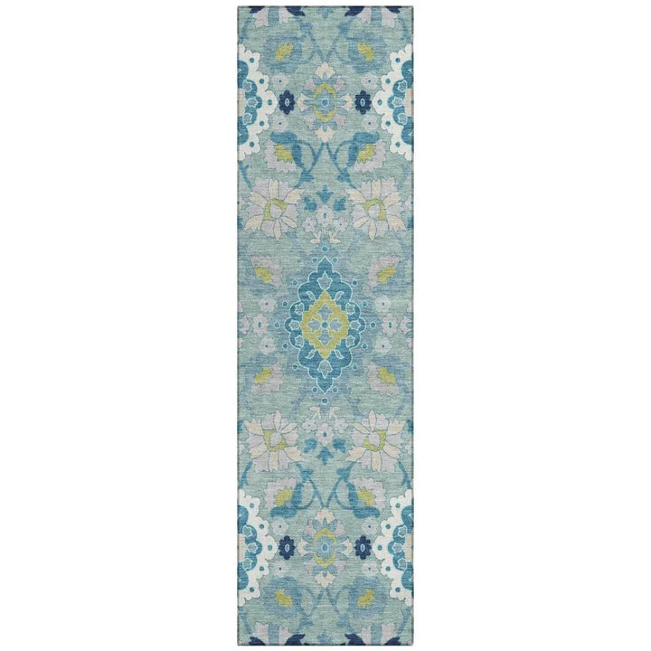 Vespera Teal Washable Indoor-Outdoor Rug-Outdoor Rugs-LOOMLAN Rugs-2'3" x 7'6"-LOOMLAN