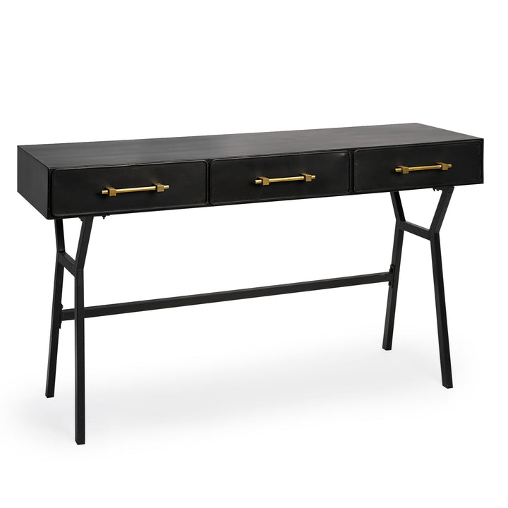 Vince Three Drawers Metal Office Desk-Home Office Desks-Mercana-LOOMLAN