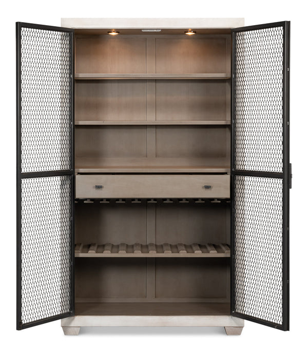 Vineyards Home Bar Cabinet With Lights, Metal Doors-Home Bar Cabinets-Sarreid-LOOMLAN
