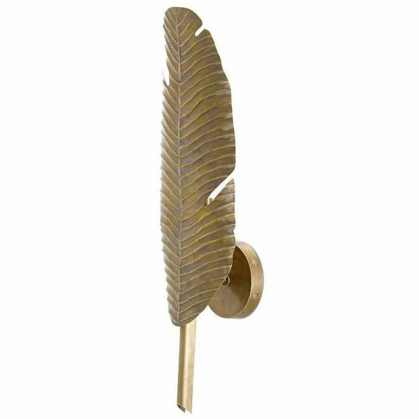 Vintage Brass Tropical Leaf Wall Sconce Wall Sconces LOOMLAN By Currey & Co