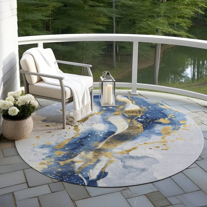 Vionetta Blue Washable Indoor - Outdoor Rug - LOOMLAN - LOOMLAN Rugs - Outdoor Rugs