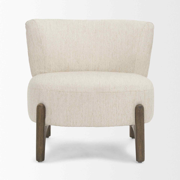 Beige armchair with wooden legs on a white background