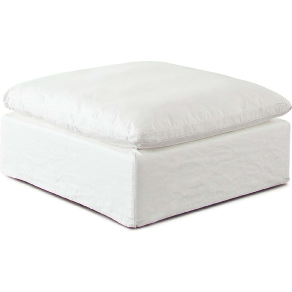 Willow Ottoman in White Linen Fabric
