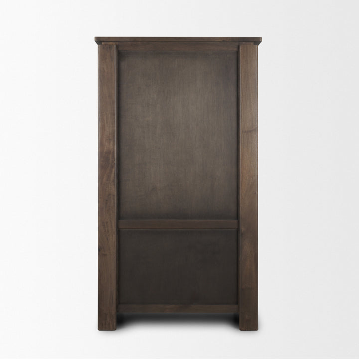 Wooden wardrobe with a dark brown finish on a white background
