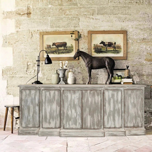 Waterfall Front Credenza Cabinet for Living Room Distressed-Sideboards-Sarreid-LOOMLAN
