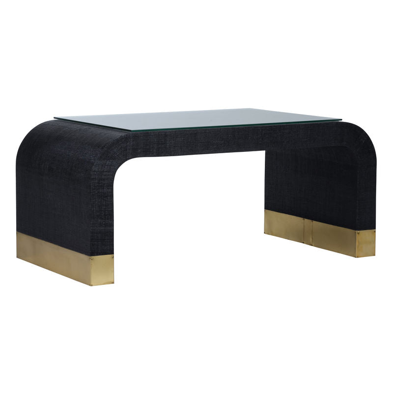 Waterfall Raffia Warpped Coffee Table-Coffee Tables-Chelsea House-Black-LOOMLAN