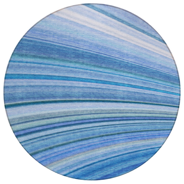 Waves Blue Washable Indoor-Outdoor Rug