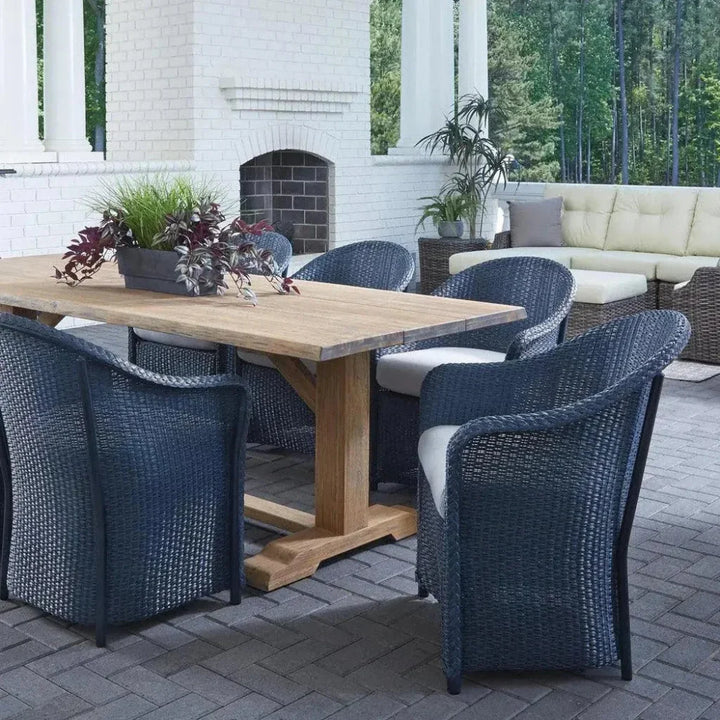 Weekend Retreat 7 PC Teak Table Set Wicker Chairs-Outdoor Dining Sets-Lloyd Flanders-LOOMLAN