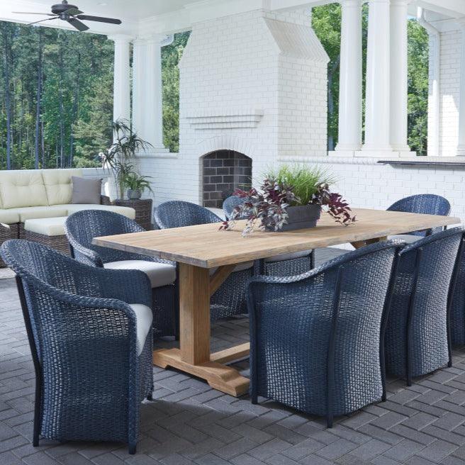 Weekend Retreat Teak Dining Table Set With Wicker Dining Chairs For 8 Outdoor Dining Sets LOOMLAN By Lloyd Flanders