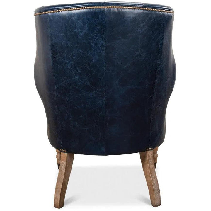 Welsh Blue Wing Back Leather Accent Chair - LOOMLAN - Sarreid - Accent Chairs