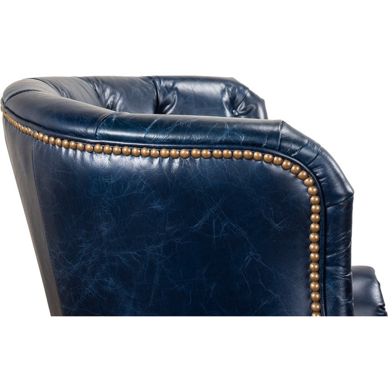 Welsh Blue Wing Back Leather Accent Chair-Accent Chairs-Sarreid-LOOMLAN