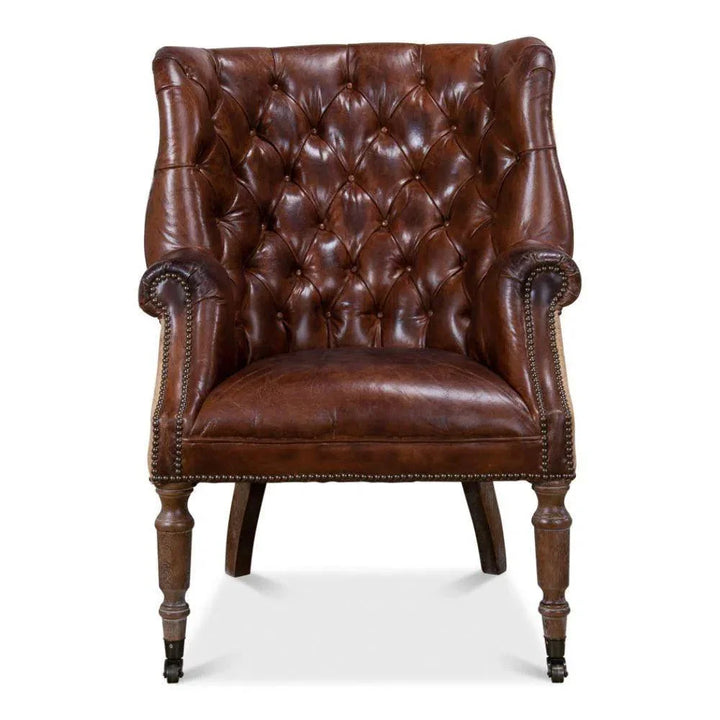 Welsh Leather & Jute Wing Back Accent Chair - LOOMLAN - Sarreid - Accent Chairs