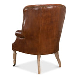Welsh Leather Wingback Accent Chair Vintage Havana-Accent Chairs-Sarreid-LOOMLAN