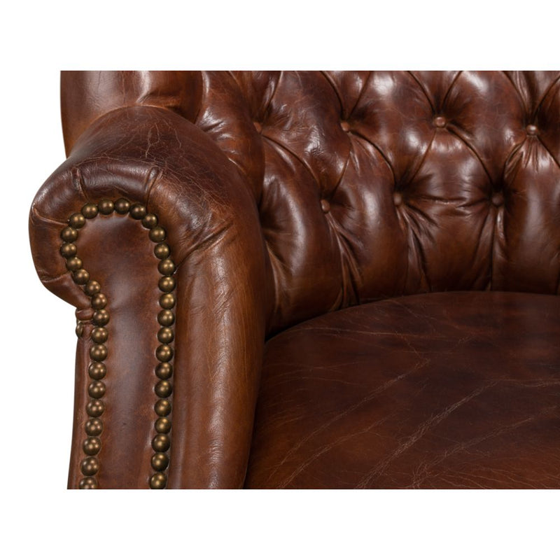 Welsh Leather Wingback Accent Chair Vintage Havana-Accent Chairs-Sarreid-LOOMLAN
