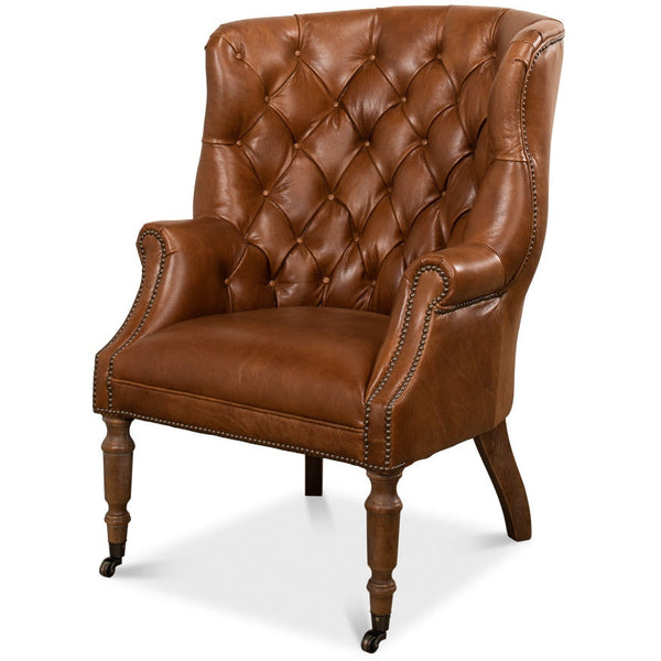 Welsh Leather Wingback Tufted Back Accent Chair-Accent Chairs-Sarreid-LOOMLAN