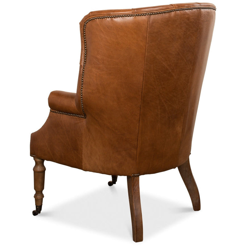 Welsh Leather Wingback Tufted Back Accent Chair-Accent Chairs-Sarreid-LOOMLAN