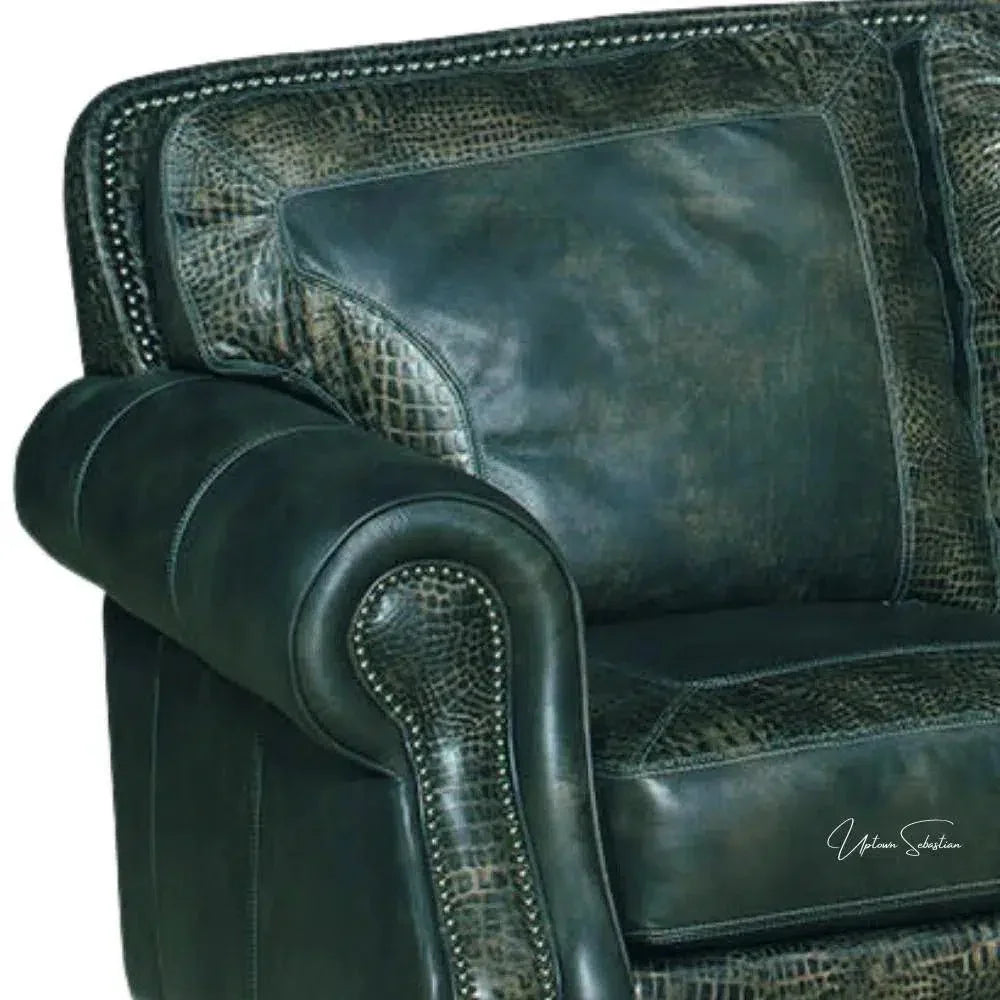 Green Teal Alligator Embossed Leather Sofa | LOOMLAN
