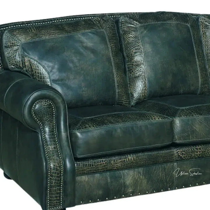 Western Couch Green Teal Alligator Embossed Leather - LOOMLAN - Uptown Sebastian - Sofas & Loveseats