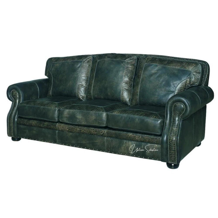 Western Couch Green Teal Alligator Embossed Leather - LOOMLAN - Uptown Sebastian - Sofas & Loveseats