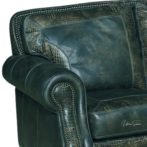 Western Style Leather Couch With Green Teal Alligator Embossed Leather Sofas & Loveseats LOOMLAN By Uptown Sebastian