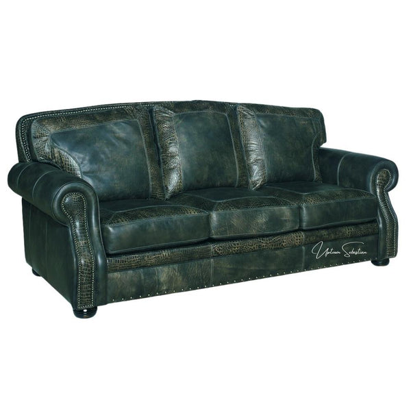 Western Style Leather Couch With Green Teal Alligator Embossed Leather Sofas & Loveseats LOOMLAN By Uptown Sebastian