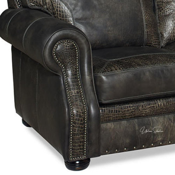 Western Style Leather Couch With Grey Alligator Embossed Leather Sofas & Loveseats LOOMLAN By Uptown Sebastian
