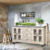 White 3 Drawer Wheeled Sideboard