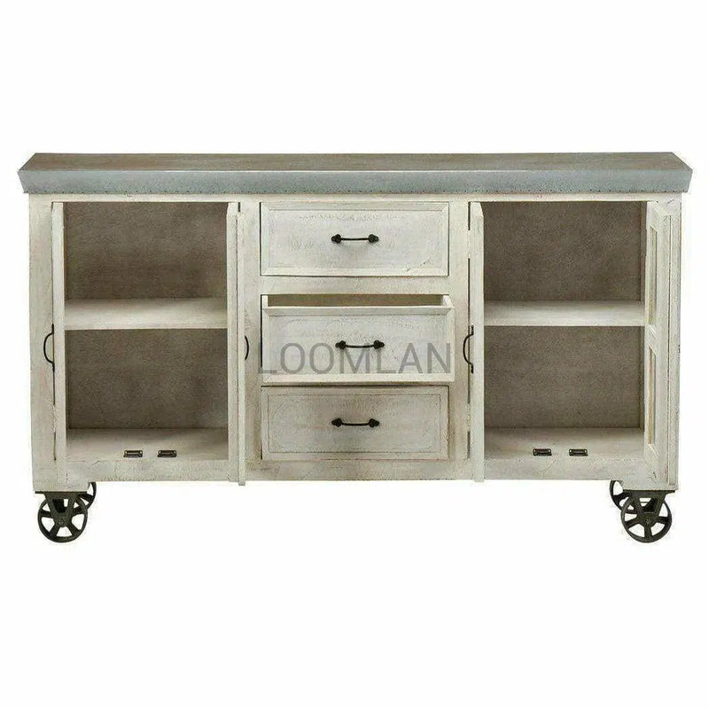 White 3 Drawer Wheeled Sideboard