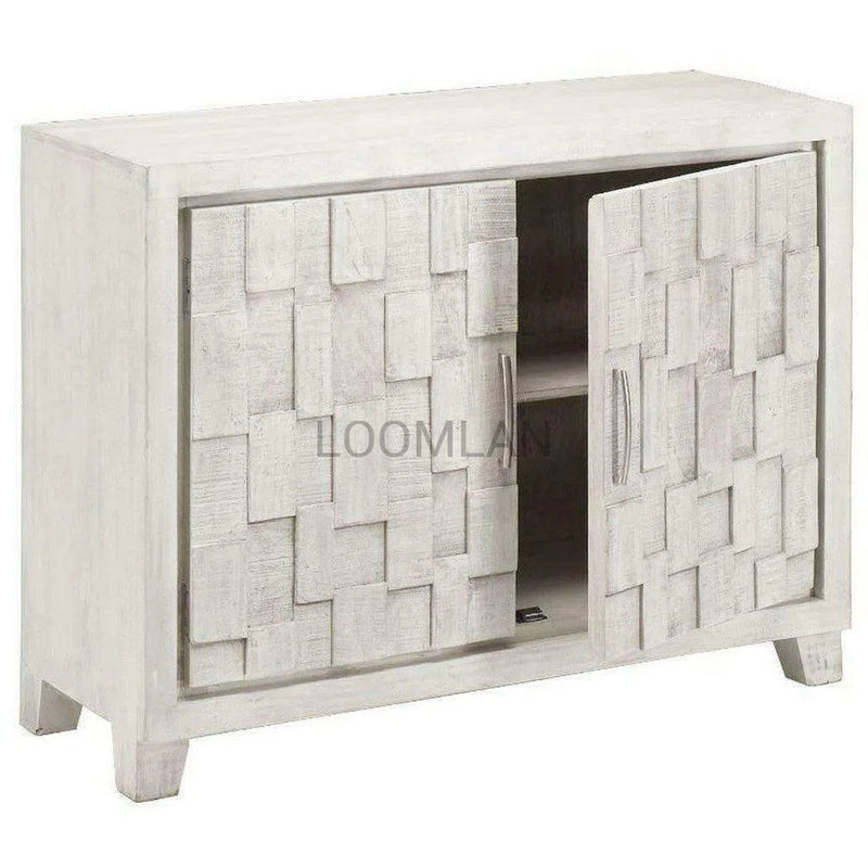 White Accent Cabinet Small Sideboard Hand Carved Door Sideboards LOOMLAN By LOOMLAN