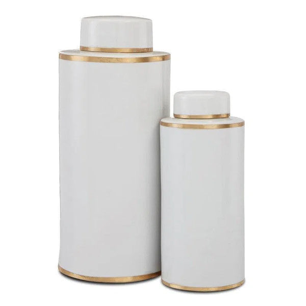 White Antique Brass Ivory Tea Canister Set of 2 Vases & Jars LOOMLAN By Currey & Co