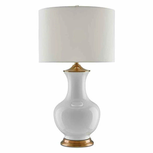 White Antique Brass Lilou White Table Lamp Table Lamps LOOMLAN By Currey & Co