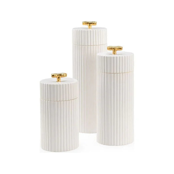 White Bamboo Ceramic Canister (Set of 3) - LOOMLAN - Chelsea House - Vases & Jars
