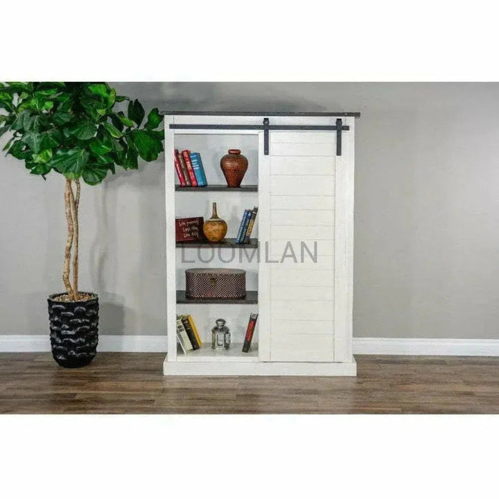 White Barn Door Bookcase With Wood Shelves - LOOMLAN - Sunny D - Bookcases