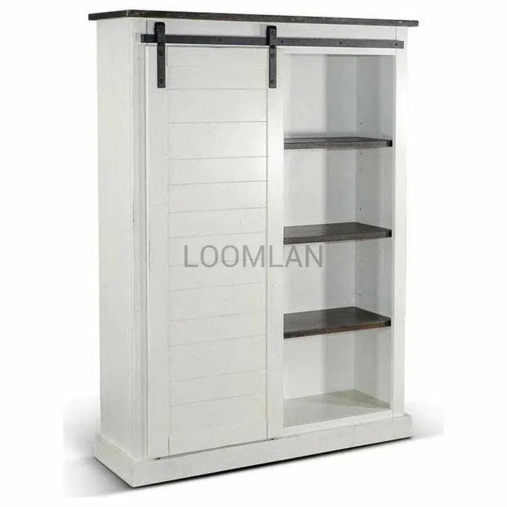 White Barn Door Bookcase With Wood Shelves - LOOMLAN - Sunny D - Bookcases