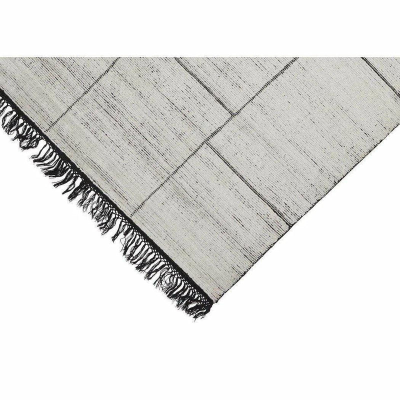 White Beige Black Solid Handmade Wool Rug