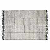 White Beige Black Solid Handmade Wool Rug