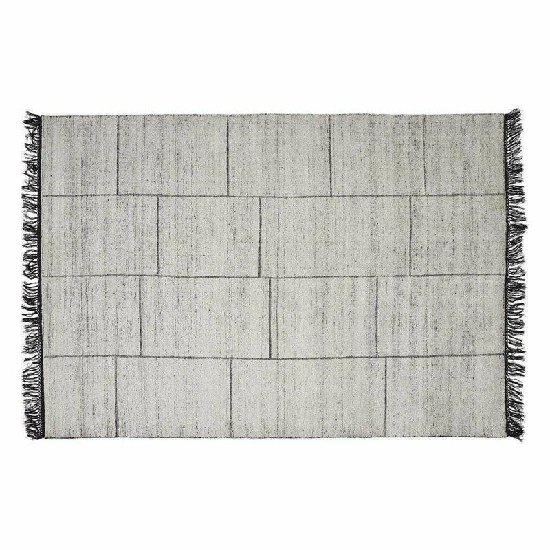 White Beige Black Solid Handmade Wool Rug