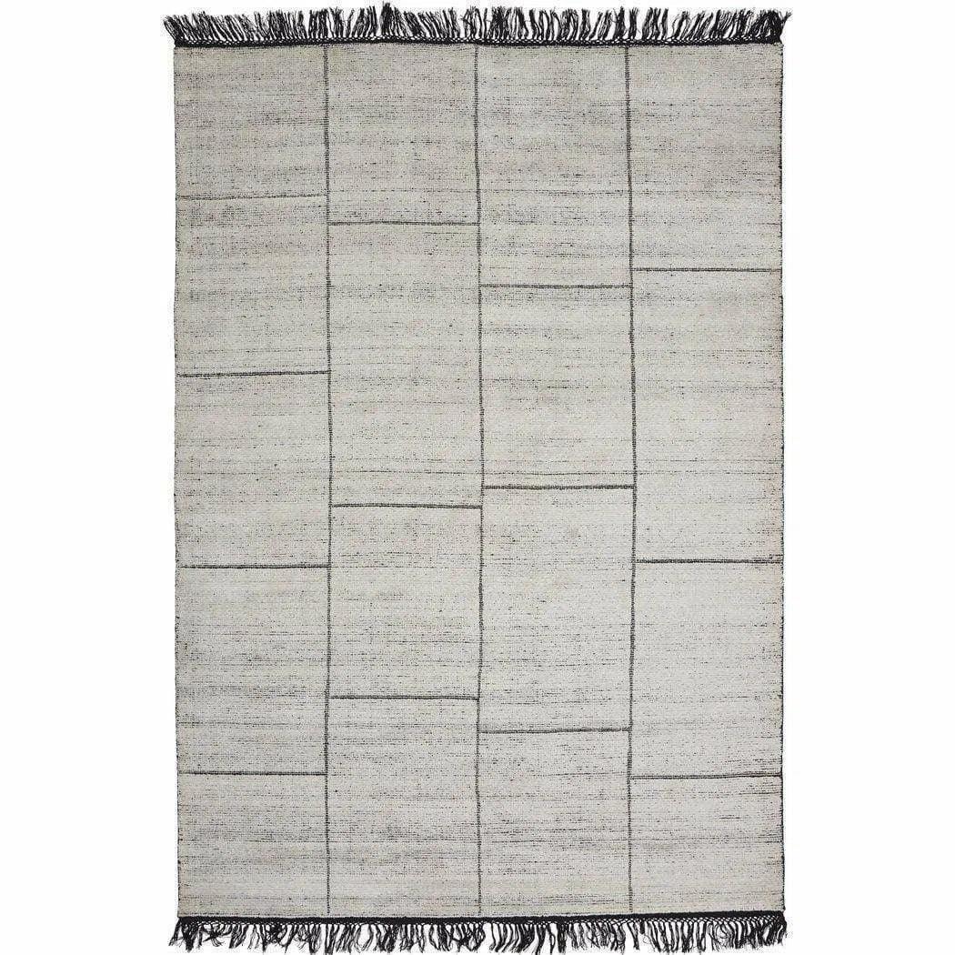 White Beige Black Solid Handmade Wool Rug