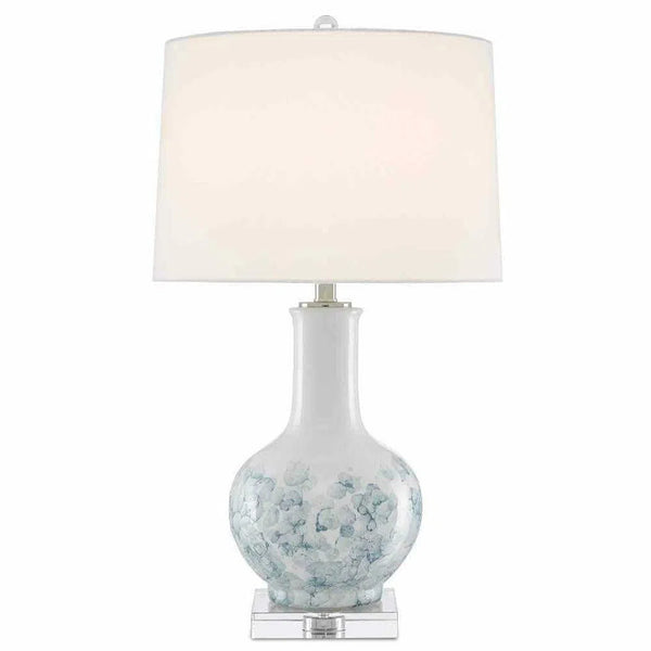 White Blue Clear Polished Nickel Myrtle Table Lamp Table Lamps LOOMLAN By Currey & Co