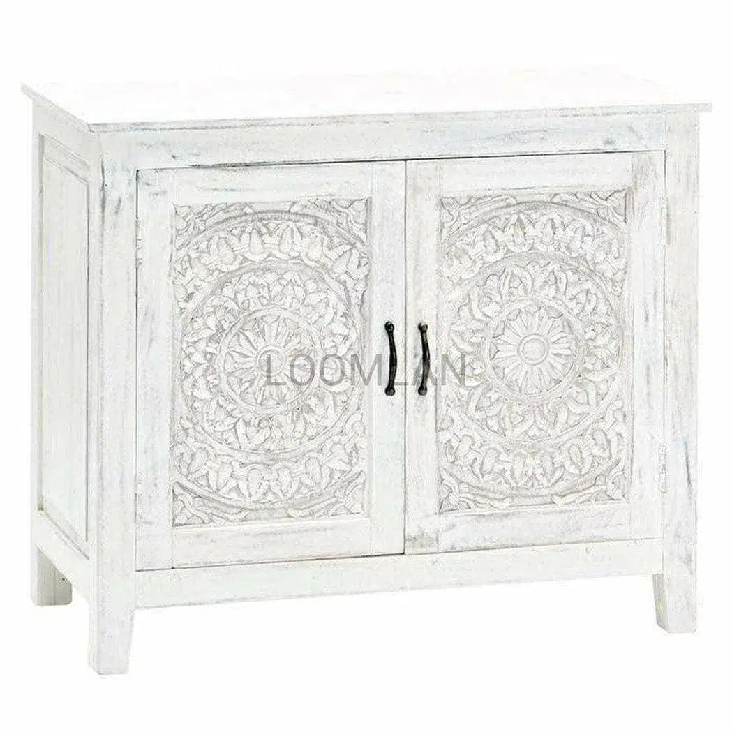 White Bohemian Hand Carved Accent Cabinet