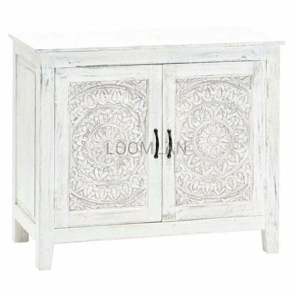 White Bohemian Hand Carved Accent Cabinet Accent Cabinets LOOMLAN By LOOMLAN