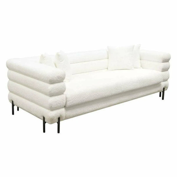 White Boucle Sherpa Low Profile Sofa With Throw Pillows Sofas & Loveseats LOOMLAN By Diamond Sofa