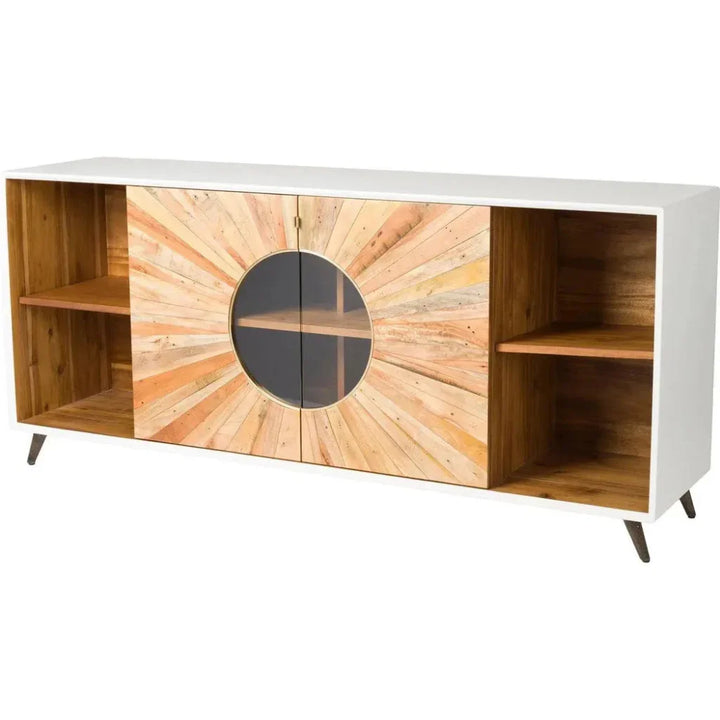 White & Brown Wood Sideboard Glass Doors & Shelves - LOOMLAN - LH Imports - Sideboards